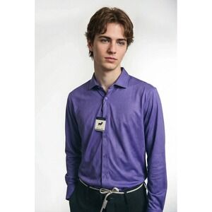New Horn Legend HL Sport Polo Golf Shirt Mens Large Purple Long Sleeve Button Up